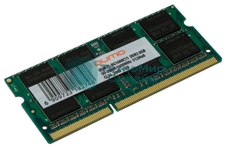 Оперативная память Qumo, DDR3, 8GB (1x8GB), 1600MHz, CL11, SO-DIMM