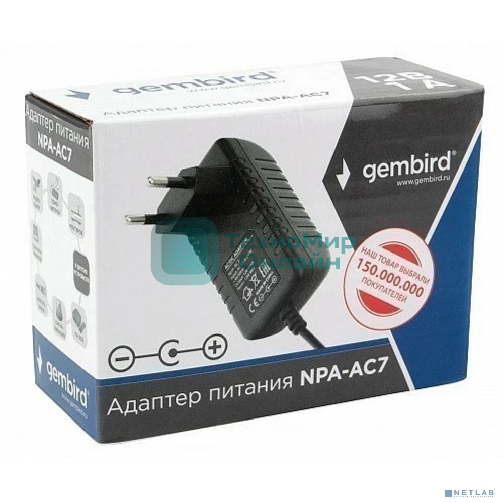 Адаптер питания Gembird NPA-AC7, 12В/1А, 1 штекер 5,5х2,5мм