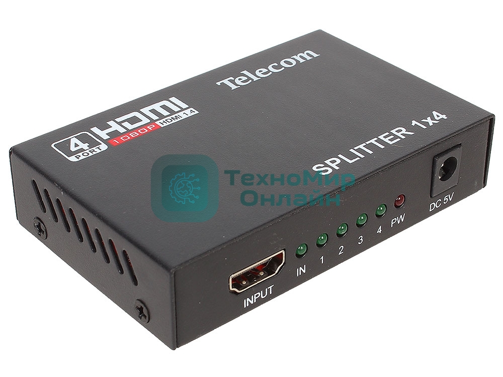 Разветвитель HDMI 1=>4 Telecom TTS5020, каскадируемый, 1.4v+3D
