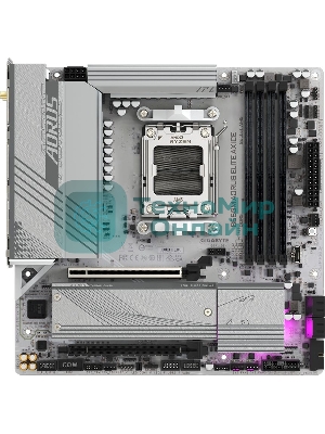 Материнская плата GIGABYTE B650M AORUS ELITE AX ICE, AM5, AMD B650, 4xDDR5, 4xSATA, 2xM.2, 1xPCIe 4.0 x16, 1xPCIe 4.0 x4, 1xDP, 1xHDMI, 1x2.5Gb LAN, Wi-Fi 6E, Bluetooth 5.3, S/PDIF, 2xUSB-C 10Gbps, 2xUSB-A 10Gbps, 5xUSB-A 5Gbps, 4xUSB-A 2.0, 2x3.5 мм, 7.1, mATX