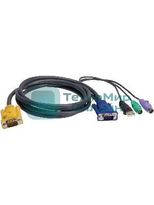Шнур, мон., клав.+мышь USB, SPHD=)HD DB15+USB A-Тип+2x6MINI-DIN, Male-4xMale, 8+8 проводов, опрессованный, 1.8 метр., черный, (с поддерKой KVM PS/2) USB-PS/2 HYBRID CABLE. 1.8M