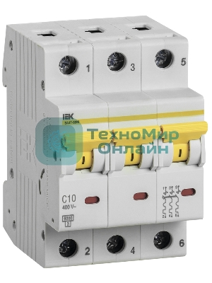 Выключатель автоматический трехполюсный ВА47-60M 3Р 10А 6кА С MVA31-3-010-C IEK