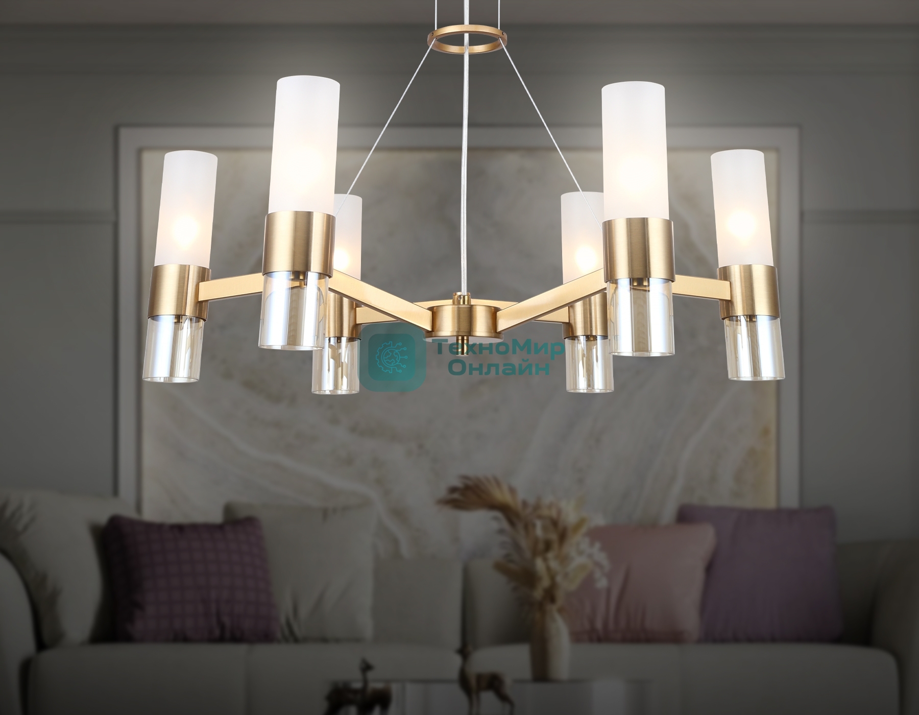 Люстра Ambrella light LH55114/6 BS/FR/TI латунь/белый матовый/янтарь E14*6 max 40W D650*1080