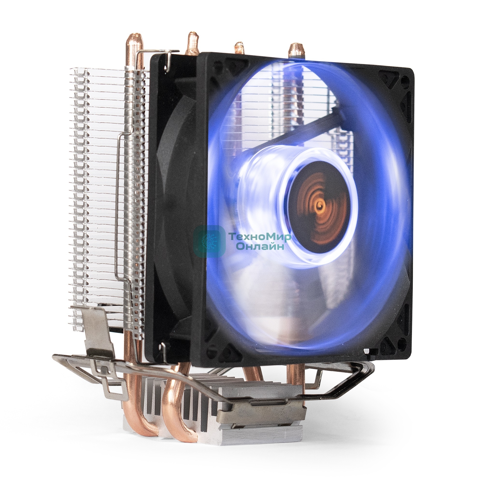 Кулер для процессора ExeGate Wizard EXX200-PWM.BLUE серебристый, 90 мм, алюминий/медь, 2400 об/мин, 24 дБ, 4 pin, 95 Вт, 130 мм