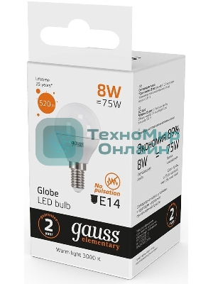 Лампа светодиодная Gauss Elementary 12Вт цок.: E14 шар 220B 4100K св. свеч. белый ней. (упак.: 10 шт)
