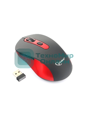 Мышь беспроводная Gembird MUSW-221-R черный/красный, 1600 dpi, радиоканал, USB, кнопки - 6