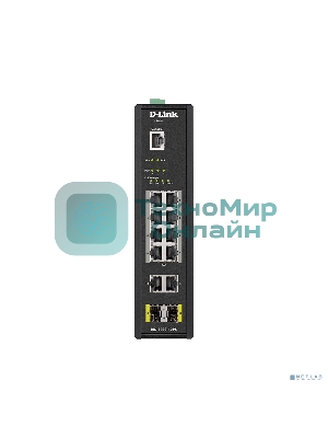 Коммутатор промышленный управляемый D-Link DIS-200G-12PS/A2A 2 уровня с 10 портами 10/100/1000Base-T и 2 портами 1000Base-X SFP (8 портов с поддержкой PoE 802.3af/802.3at (30 Вт), PoE-бюджет до 240Вт)