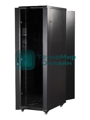Шкаф коммутационный Lanmaster (TWT-CBB-42U-6X10-G1) напольный 42U 600x1000 мм пер. дв. стекл задн. дв. спл. стал. лист 2-хст. 2 бок. пан. 800 кг черный IP20