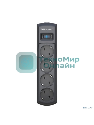 Сетевой фильтр ZIS Pilot m Max 4 розетки (евро с заземлением), 15А/3.3 кВа, автомат, 10 м, черный Surge protector Pilot m Max 4 euro outlets, 15А/3.3кВа, 10m, black