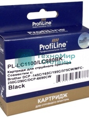 Картридж струйный для принтеров Brother PL-LC1100/LC980BK DCP -145C/165C/195С/375CW MFC-250C/290C/DCP-6690CW Black водн ProfiLine