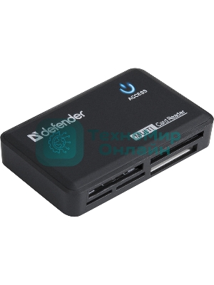 Кард-ридер Defender Optimus/черный/CF/MMC/MS/MS Duo/MS Micro M2/MS Pro/MS Pro Duo/RS-MMC/SD/SDHC/micro-SD/mini-SD/miсro-SDHC/USB 2.0 A(M)/черный