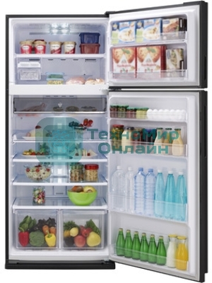 Холодильник Sharp SJ-XP59PGBK черное стекло двухкамерный 430/148л морозилка сверху, No Frost