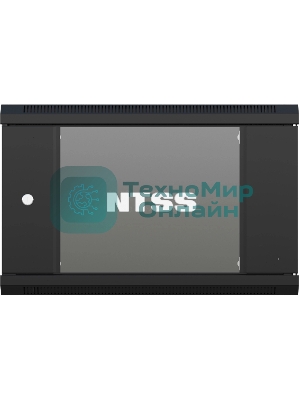 Шкаф коммутационный NTSS (NTSS-W6U6060GS-BL) настенный 6U 570x600 мм пер. дв. стекл 60 кг черный 19.5 кг