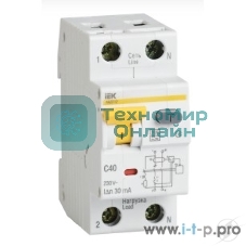 Выключатель автоматический дифференциального тока 2п (1P+N) B 16А 10мА тип A 6кА АВДТ-32 IEK MAD22-5-016-B-10