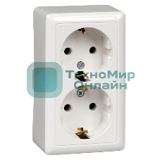 Розетка 2-м ОП Хит 16А 250 В без защ. шторок с заземл. белый SchE RA16-238-B