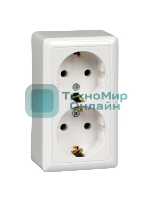 Розетка 2-м ОП Хит 16А 250 В без защ. шторок с заземл. белый SchE RA16-238-B
