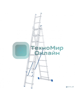 Лестница Сибртех, 3 х 9 ступеней, алюминиевая, трехсекционная