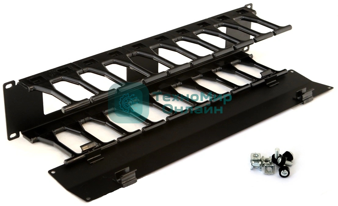 Органайзер Hyperline CMF-2U-FPL106-MCOV-RAL9005 Кабельный организатор с крышкой, глубина 106 мм, 19