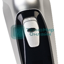 Электробритва Galaxy Line GL 4209, серебряный с черным, роторная, аккумуляторная, 5 Вт, Li-Ion аккумулятор емкостью 600 мА*ч, время непрерывной работы до 1,5 ч, ножи из нержавеющей стали, 3 независимые плавающие головки, возможность промывки бреющего блока, индикатор заряда и работы, встроенный триммер для подравнивания висков, USB зарядка