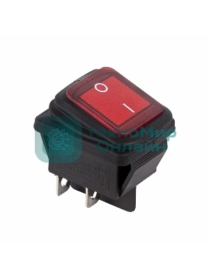 Выключатель клавишный Rexant 250V 15А (4с) ON-OFF красный с подсветкой, влагозащита
