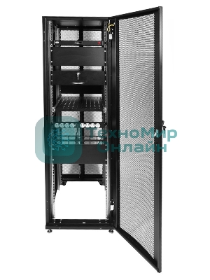 Шкаф серв.ПРОФ нап. 42U (600x1000) дверь перфор., задние двойные перфор., черный, в сборе (ШТК-СП-42.6.10-48АА-9005) (1 коробка)