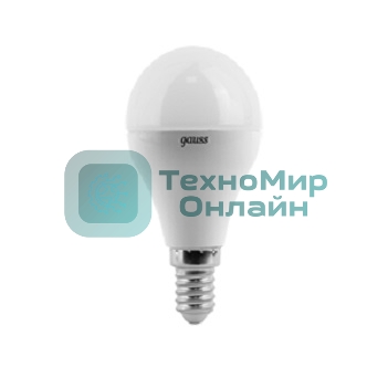 Лампа светодиодная Gauss 6.5Вт шар 3000К теплый белый E14 520лм 150-265В
