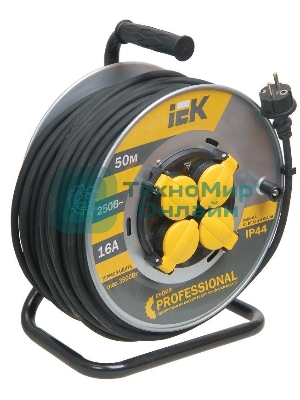 Катушка IEK WKP16-16-04-50-44 УК50 на мет с т/з 4 места 2 Р + P Е/50м КГ 3х1,5мм2 IP44 