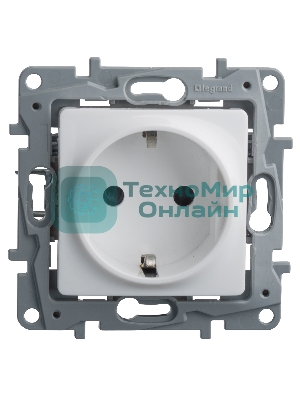 Механизм розетки 1-м СП Etika 2К+З 16А защ. шторки с заземл. винт. зажимы бел. Legrand 672222