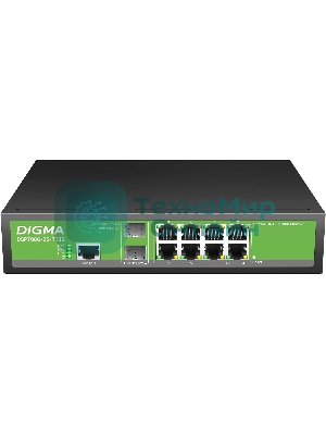 Коммутатор Digma DSP708G-2S-T135 (L2+) 8x1Gbит/с 2SFP 8PoE 8PoE+ 135W управляемый
