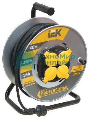 Катушка УК40 IEK WKP16-16-04-40-44 на мет с т/з 4 места 2 Р + P Е/40м КГ 3х1,5мм2 IP44 