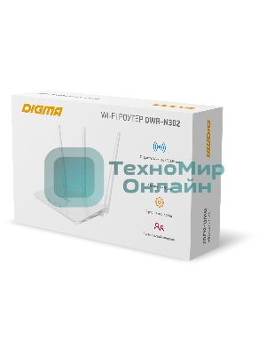 Роутер беспроводной Digma DWR-N302 N300 10/100BASE-TX белый (упак.:1шт)