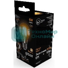 Лампа светодиодная филаментная Gauss 6Вт цок.:E27 шар 220B 2700K св.свеч.белый теп. A60 (упак.:10шт)