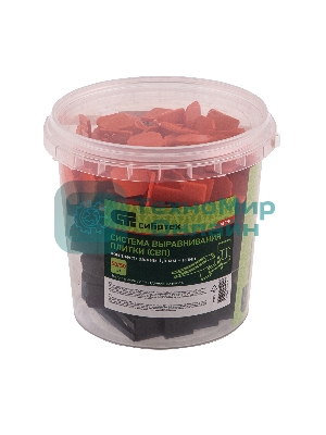 Система выравнивания плитки Сибртех (СВП), комплект: зажимы, клинья (50/50 шт), упаковка ведро