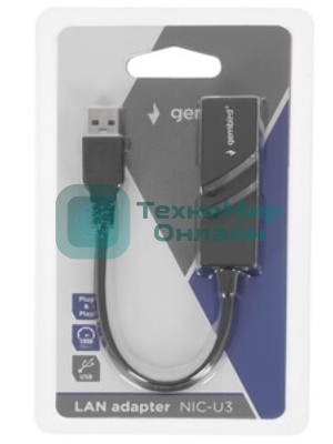 Сетевой адаптер Ethernet Gembird NIC-U11, USB 3.0 - Gigabit Ethernet adapter, пластик, белый, RTL8153