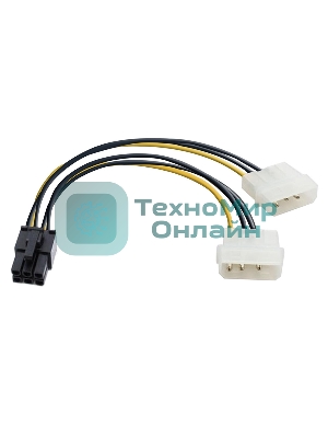 Переходник питания PCI-Express 6pin (от 2х разъемов Molex (IDE) блока питания), 15 см ExeGate EX138937RUS