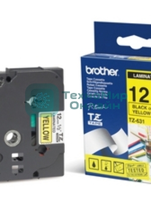Наклейка ламинированная Brother TZe-631 (12 мм черн/желт, аналог TZ-631)