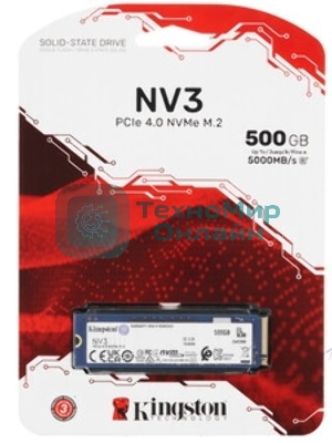 Накопитель SSD Kingston NV3, 500Gb, M.2 2280, PCIe 4.0 x4, NVMe, R/W 5000/3000