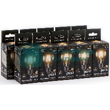 Лампа светодиодная филаментная Gauss 6Вт цок.:E27 шар 220B 2700K св.свеч.белый теп. A60 (упак.:10шт)