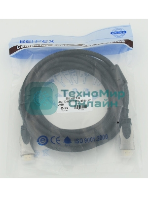Кабель HDMI Ver.1.4 Gray jack HDMI(19pin)/HDMI(19pin) (5м) феррит.кольца позолоченные контакты