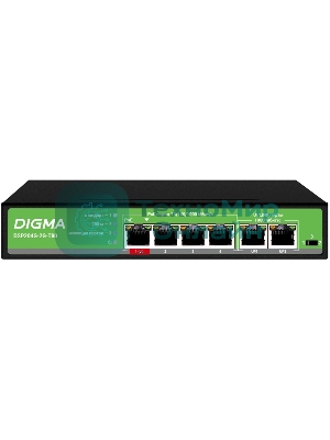 Коммутатор Digma DSP204G-2G-T80 (L2) 6x1 Гбит/с 4PoE 4PoE+ 1PoE++ 80W неуправляемый