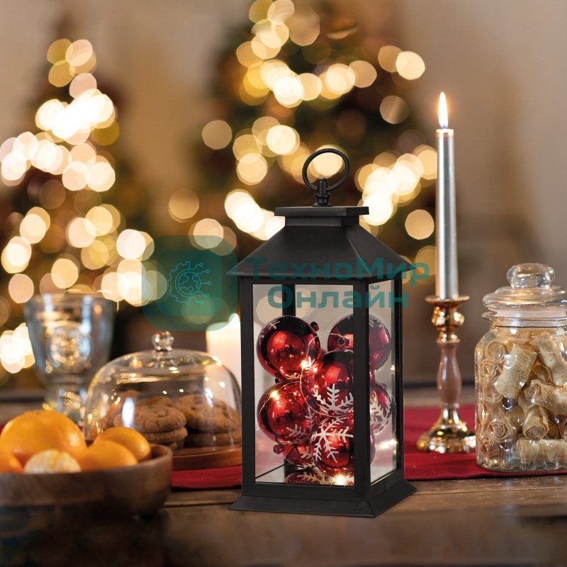 Декоративный фонарь Neon-night с шариками, черный корпус, размер 14х14х27 см, цвет теплый белый