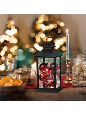 Декоративный фонарь Neon-night с шариками, черный корпус, размер 14х14х27 см, цвет теплый белый