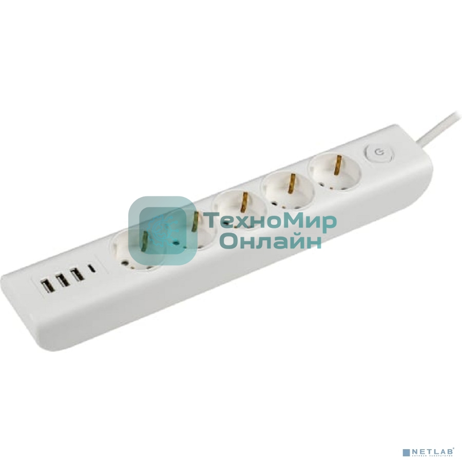 Удлинитель MODERN У05В 5 мест с заземляющим контактом 2м 3х1 мм2 16А/250В USBх4 белый IEK