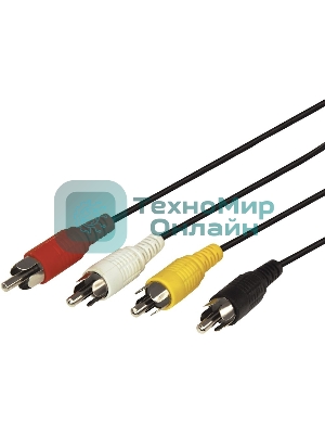 Шнур Rexant 4 RCA - 4 RCA, 3 м, черный (10 шт./уп.)