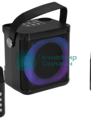 Переносная караоке система TRS2406 iconBIT K702B Колонка 10Вт, 2 микрофона Bluetooth, подсвктка, с аккумулятор в колонке 1500mAh и микрофонах, 16*12*16.7 CM, черный