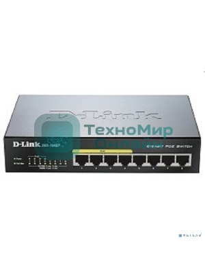 Коммутатор Unmanaged Switch with 8 10/100/1000Base-T ports (4 PoE ports 802.3af/802.3at (30 W), PoE Budget 68).8K Mac address, Auto-sensing, 802.3x Flow Control, Stand-alone, Auto MDI/MDI-X for each port, D-link Green technology, Metal case.Manual + Exter