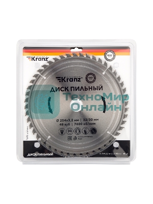 Диск пильный Kranz 254 мм х 48 зуб х 32/30 мм