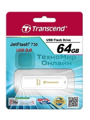 Флешка USB Transcend JetFlash 730 (TS64GJF730), 64Gb, USB 3.0, R/W 80/25, белый