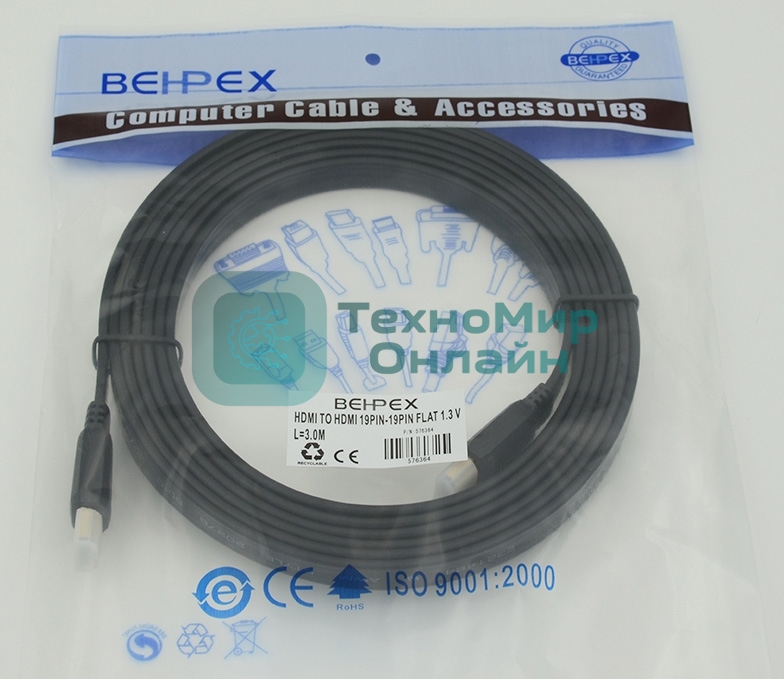 Кабель HDMI 3м SIEMAX FLAT 19M - 19M плоский, черный