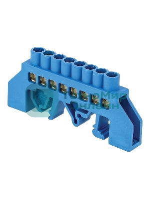 Шина нулевая N 6х9 8 отвер. латунь син. нейлоновый корпус комбинированный PROxima EKF sn0-63-08-dn